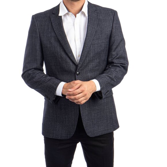 Dark Grey Wool Notch Lapel Men's Jacket - Picture 2 of 7